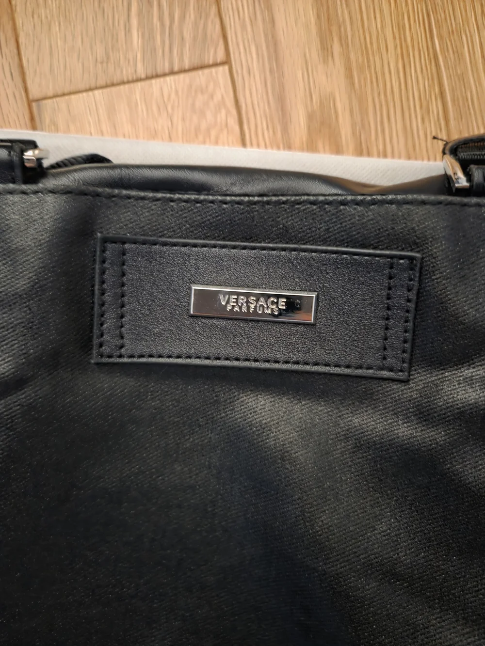 Versace Men's Black Leather Duffel Bag with Detachable Strap